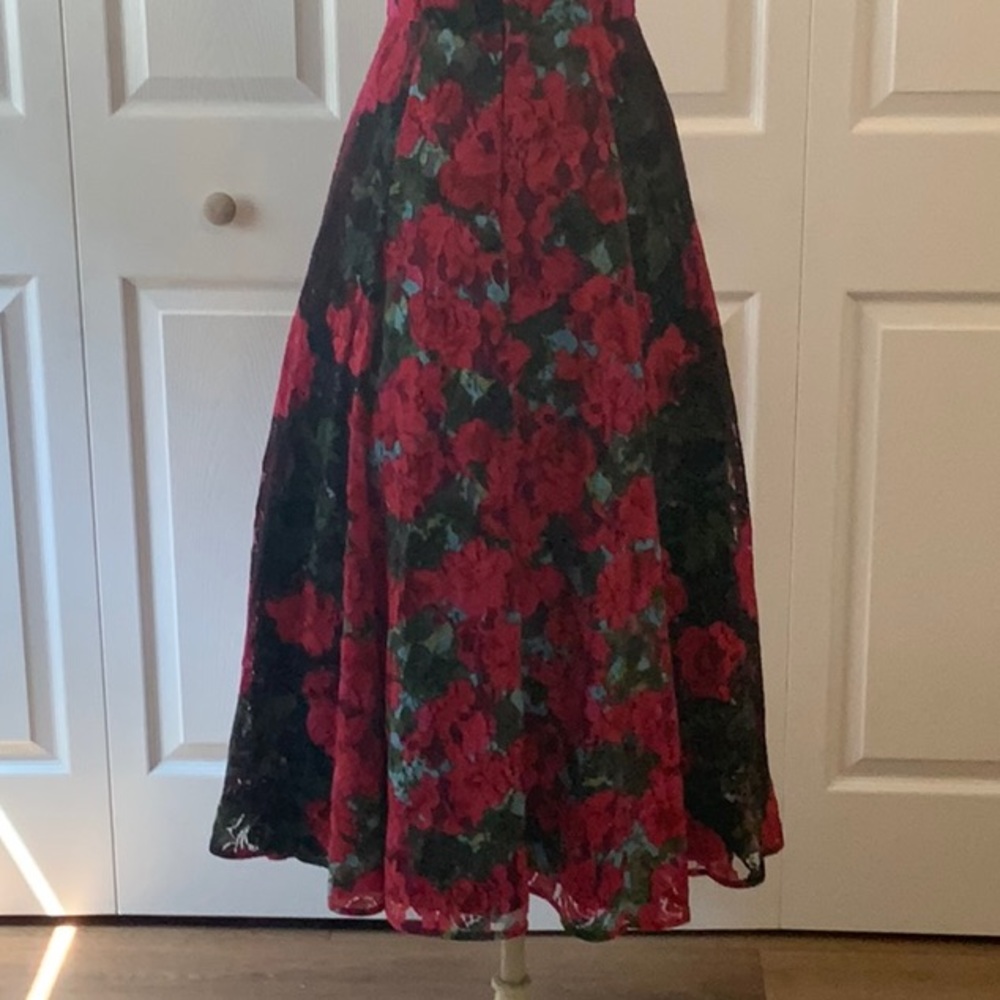 Tracy Reese Red and Black Floral Midi Dress - Picture 6 of 16